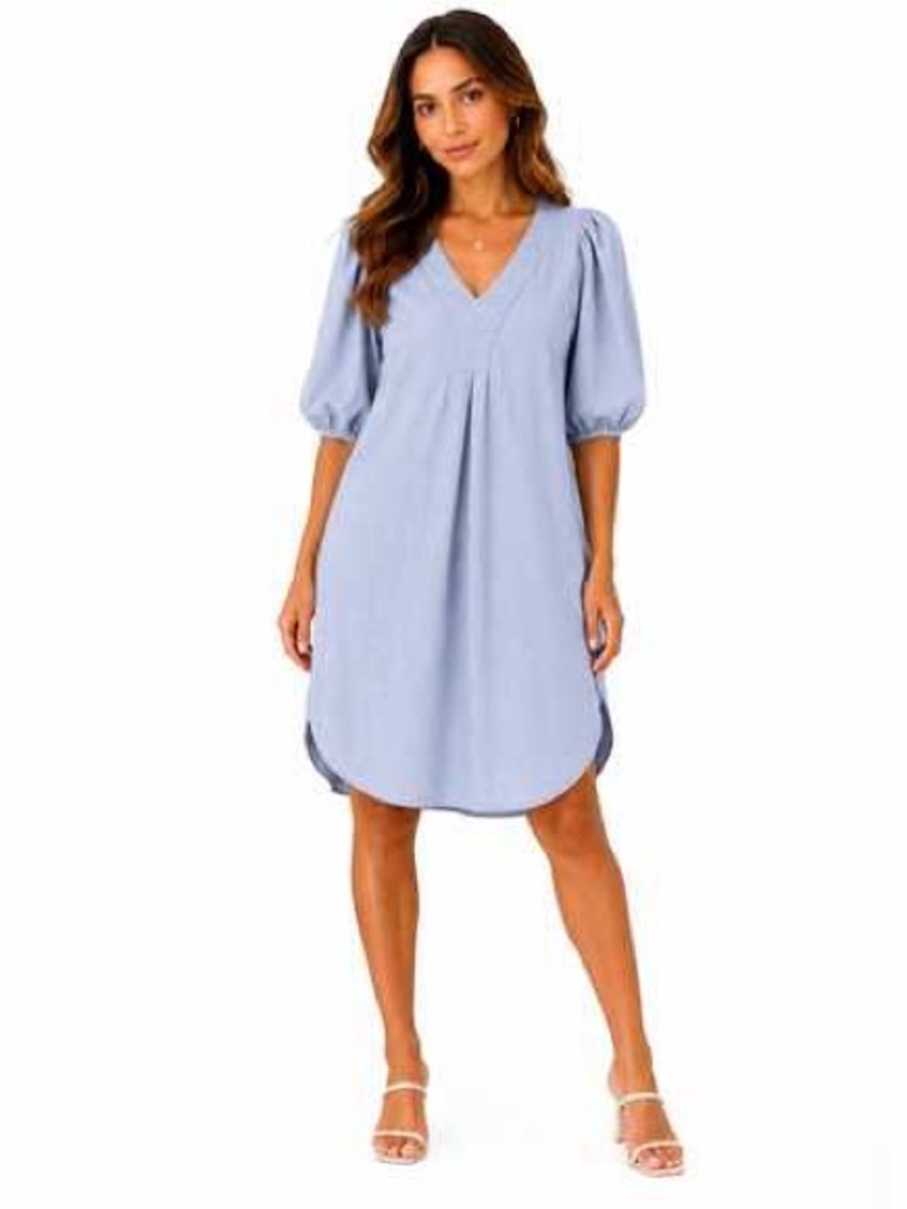 Cynthia Rowley Blue Linen-Blend Puff Sleeve Shirt Dress Size Small